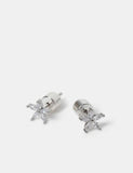 Boucles d'oreilles à tige fleur en zircone cubique et platine, importées du Royaume-Uni
