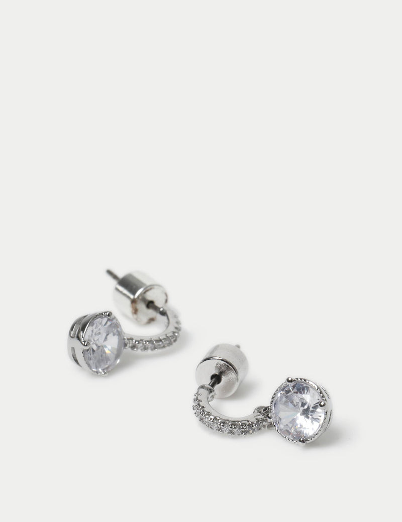 Platinum plated cubic zirconia circle drop earrings 13mm, imported from the UK
