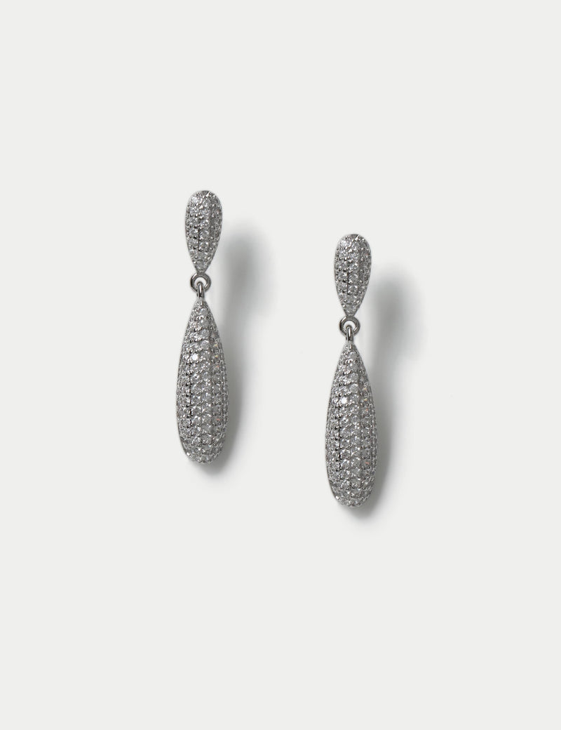 Platinum Plated Cubic Zirconia Embellished Drop Earrings