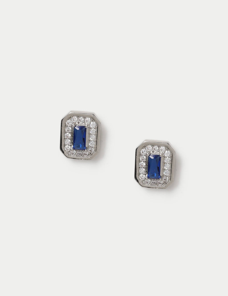 Platinum plated rectangle stud earrings with cubic zirconia, UK version