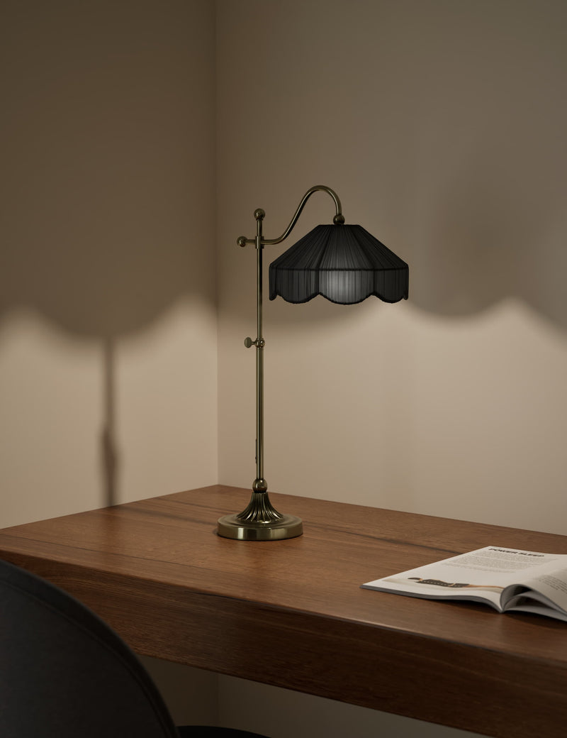 Pleated table lamp with gold-tone frame - British product