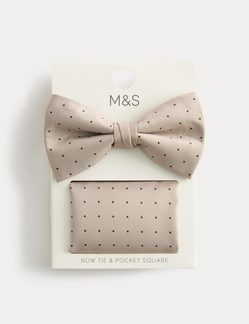 M&S polka dot bow tie and handkerchief set, imported from the UK