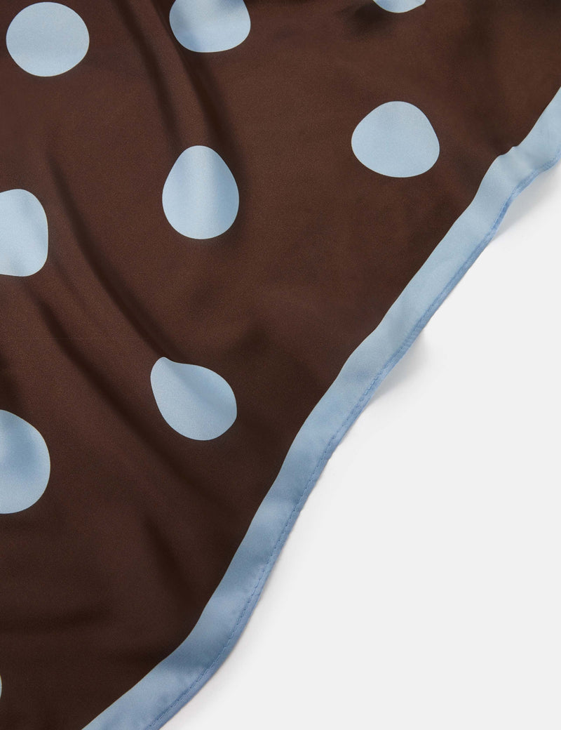 Accessorize polka dot scarf in powder blue with chocolate dots, satin - British product