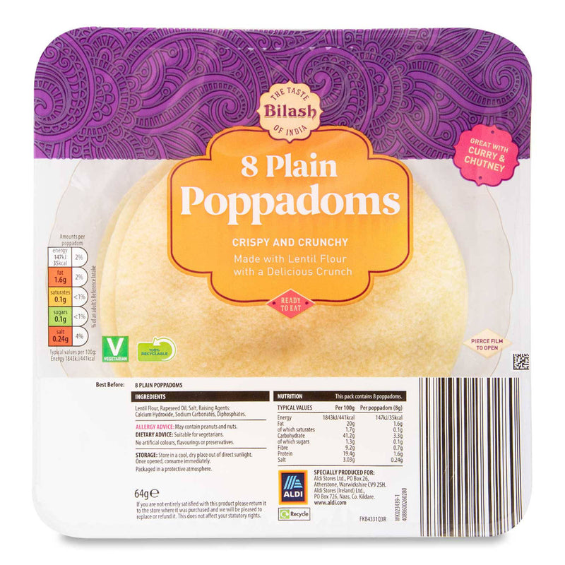 Bilash poppadoms, British snack (British brand)