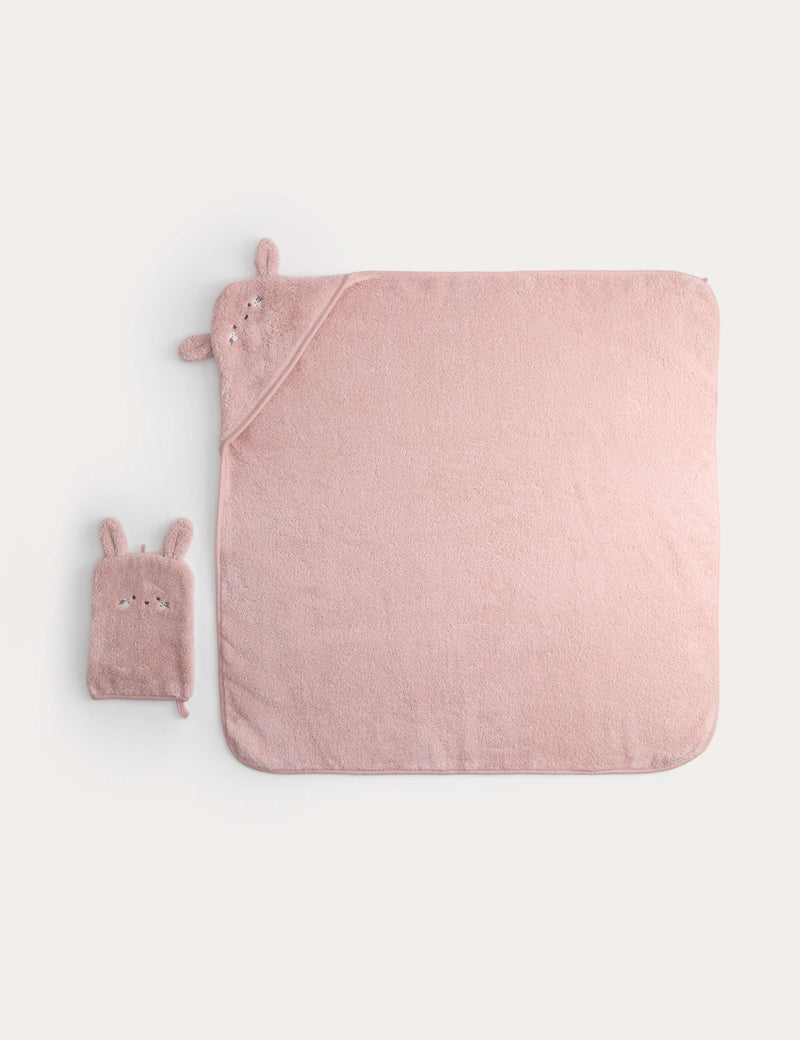 Pure cotton bunny hooded towel set and wash mitts (British brand)