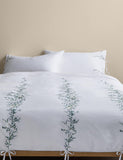 Embroidered blossom pure cotton bedding set with tie fastenings, imported from the UK