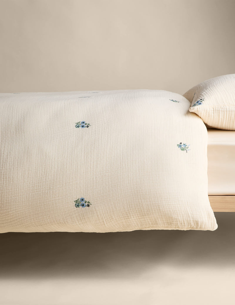 Pure cotton embroidered flower bedding set, imported from the UK