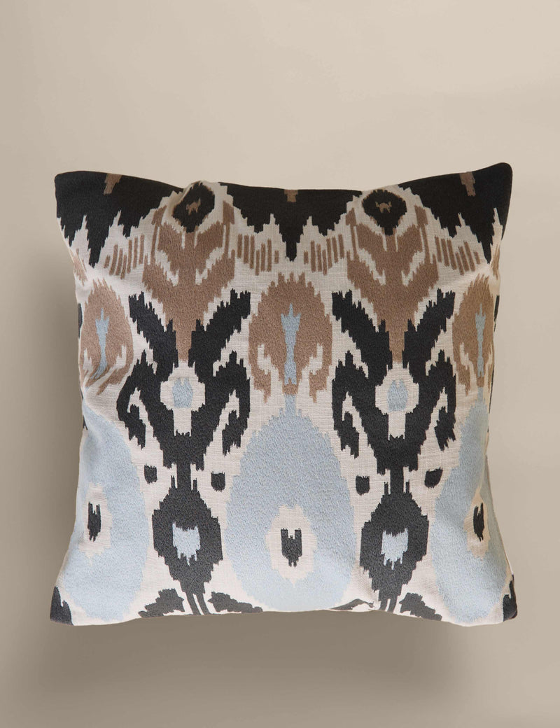 Pure cotton embroidered Ikat cushion 50cm, imported from the UK