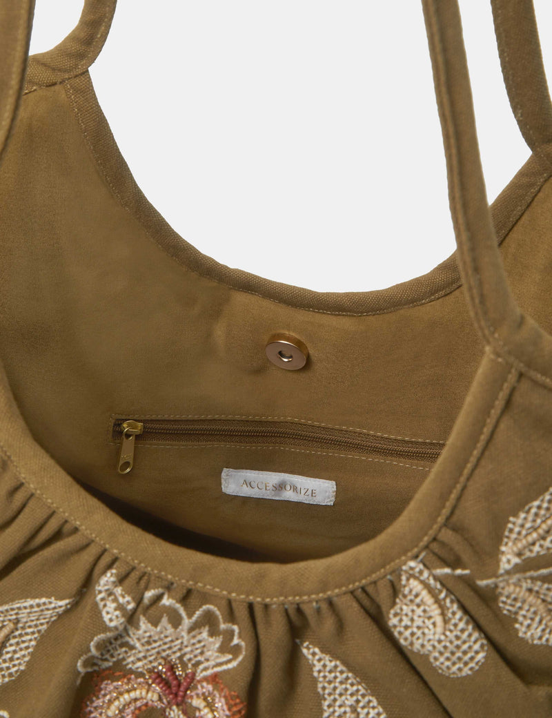 Accessorize pure cotton floral embroidered shoulder bag, UK version
