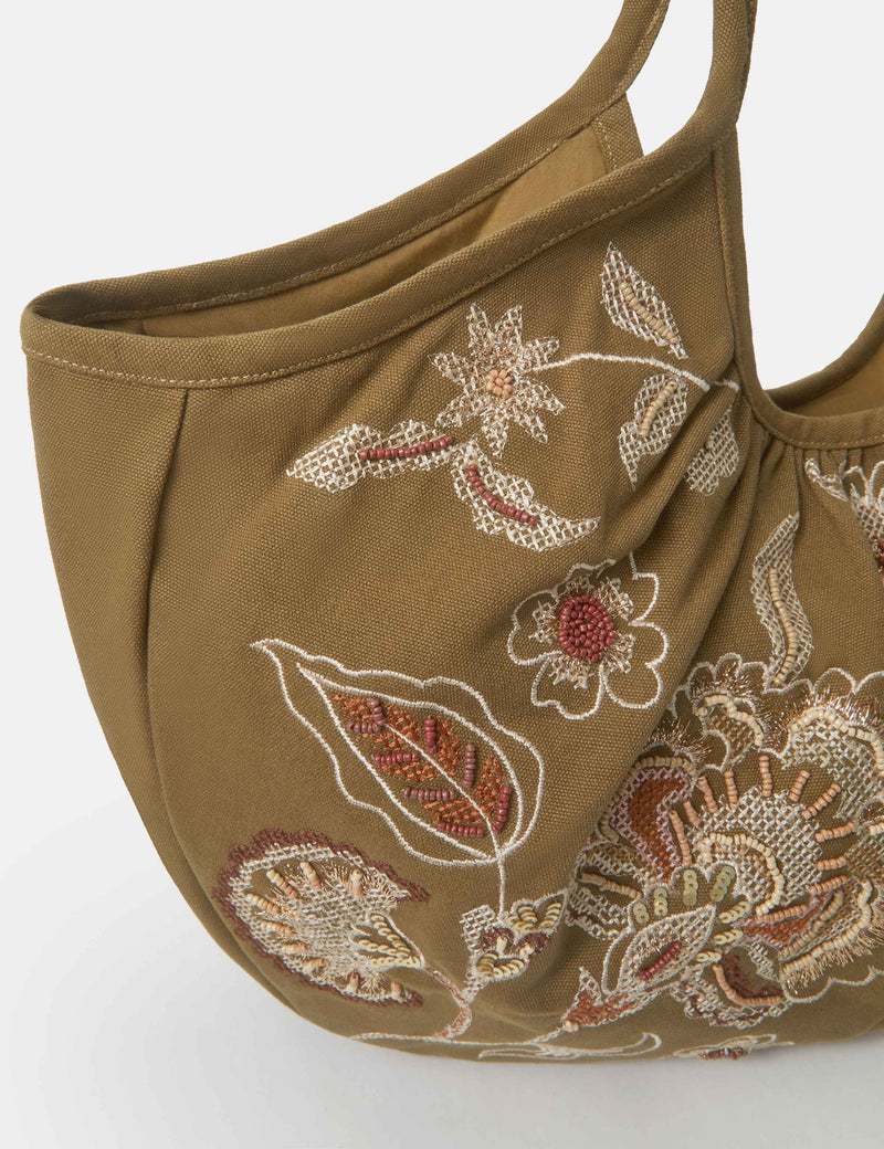 Accessorize pure cotton floral embroidered shoulder bag, UK version