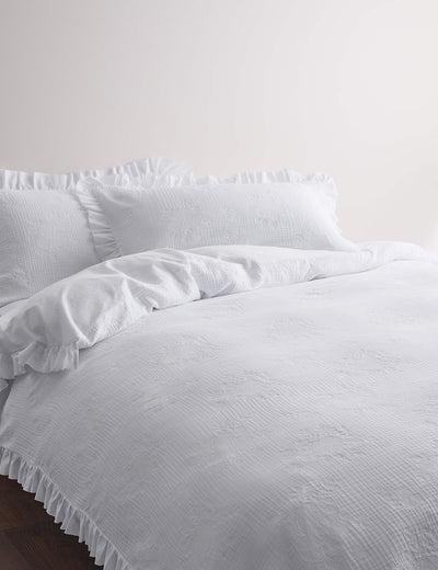 M&S Pure Cotton Floral Jacquard Ruffle Bedding Set- Buy online at McGrocer
