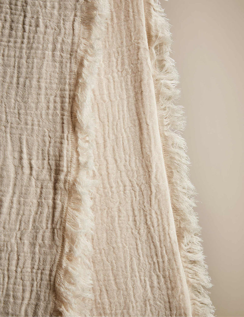 Pure cotton frayed edge muslin tablecloth 140x230 cm, imported from the UK