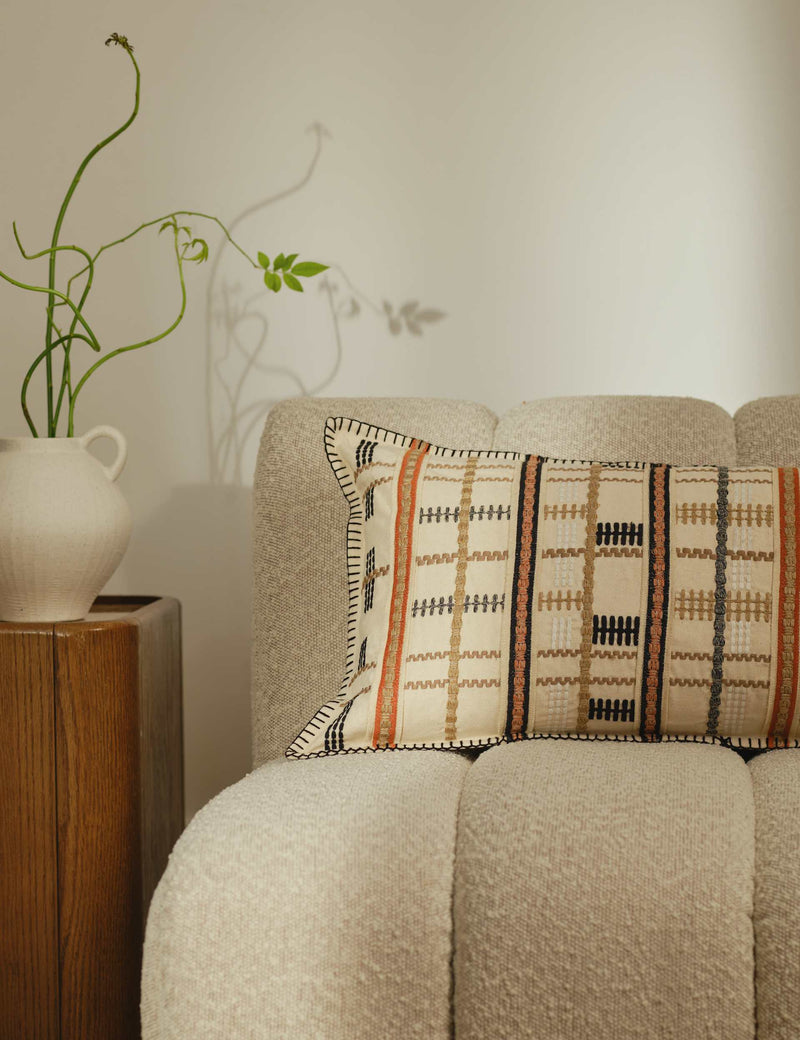 Pure cotton grid embroidered bolster cushion, imported from the UK