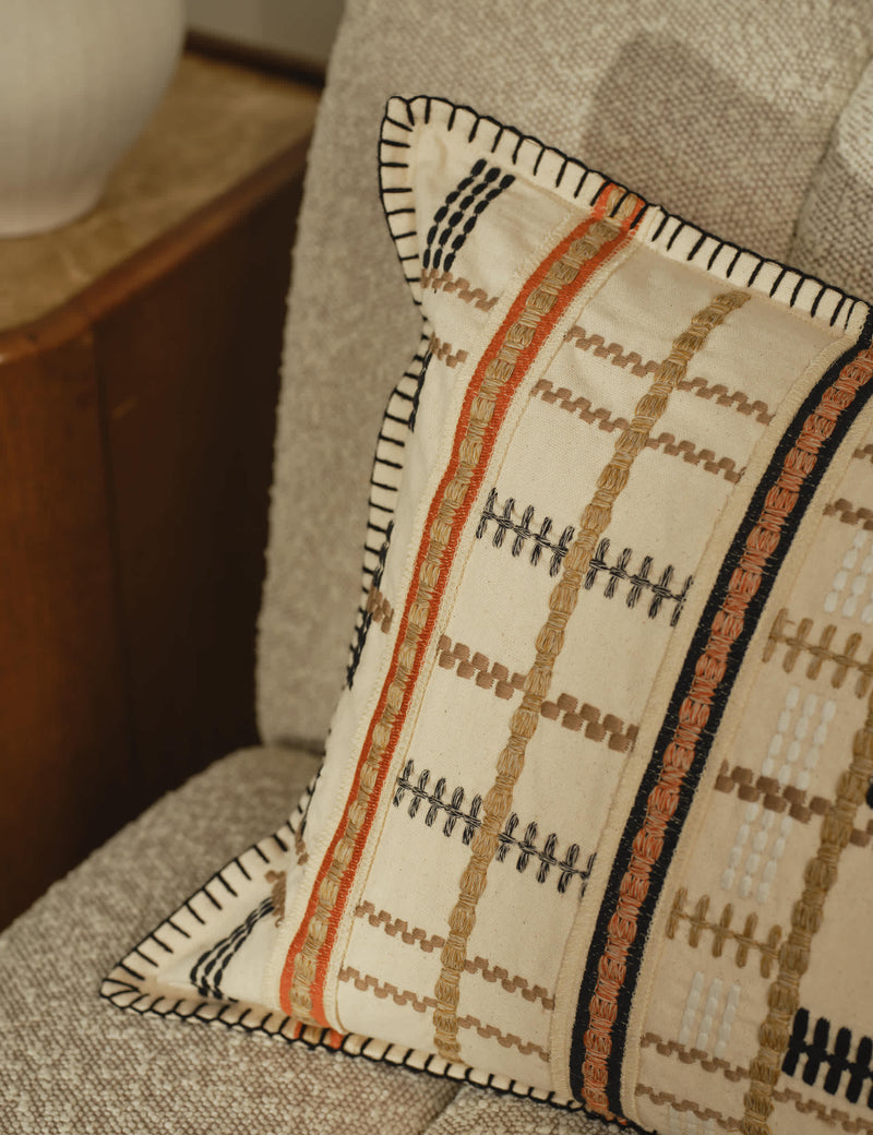 Pure cotton grid embroidered bolster cushion, imported from the UK