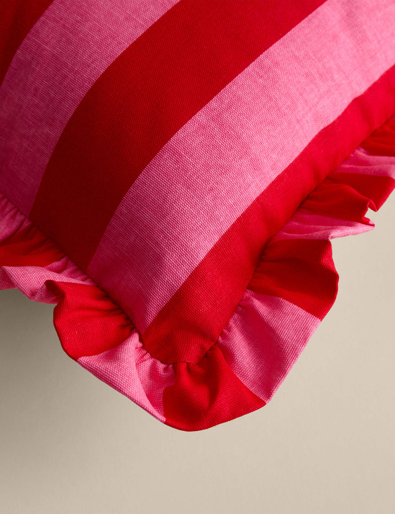 Pure cotton striped frill cushion 45cm, imported from the UK