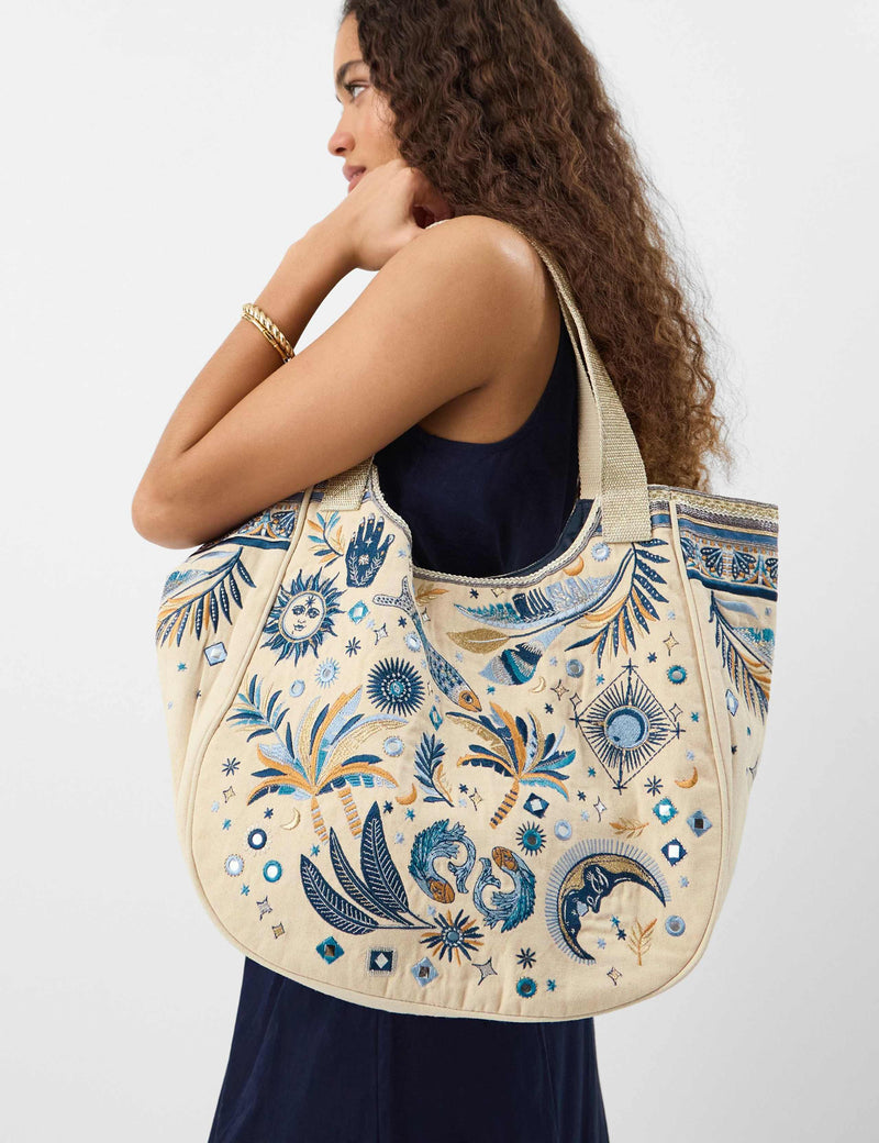 Accessorize pure cotton tote bag with embroidered design, imported from the UK