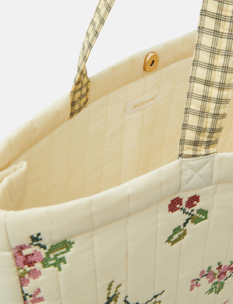 Accessorize pure cotton tote bag quilted smiley embroidery, imported from the UK
