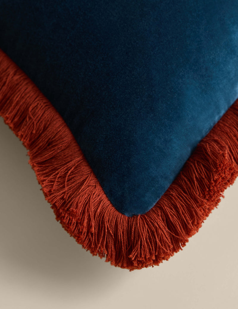 Cotton velvet fringe bolster cushion (British brand)