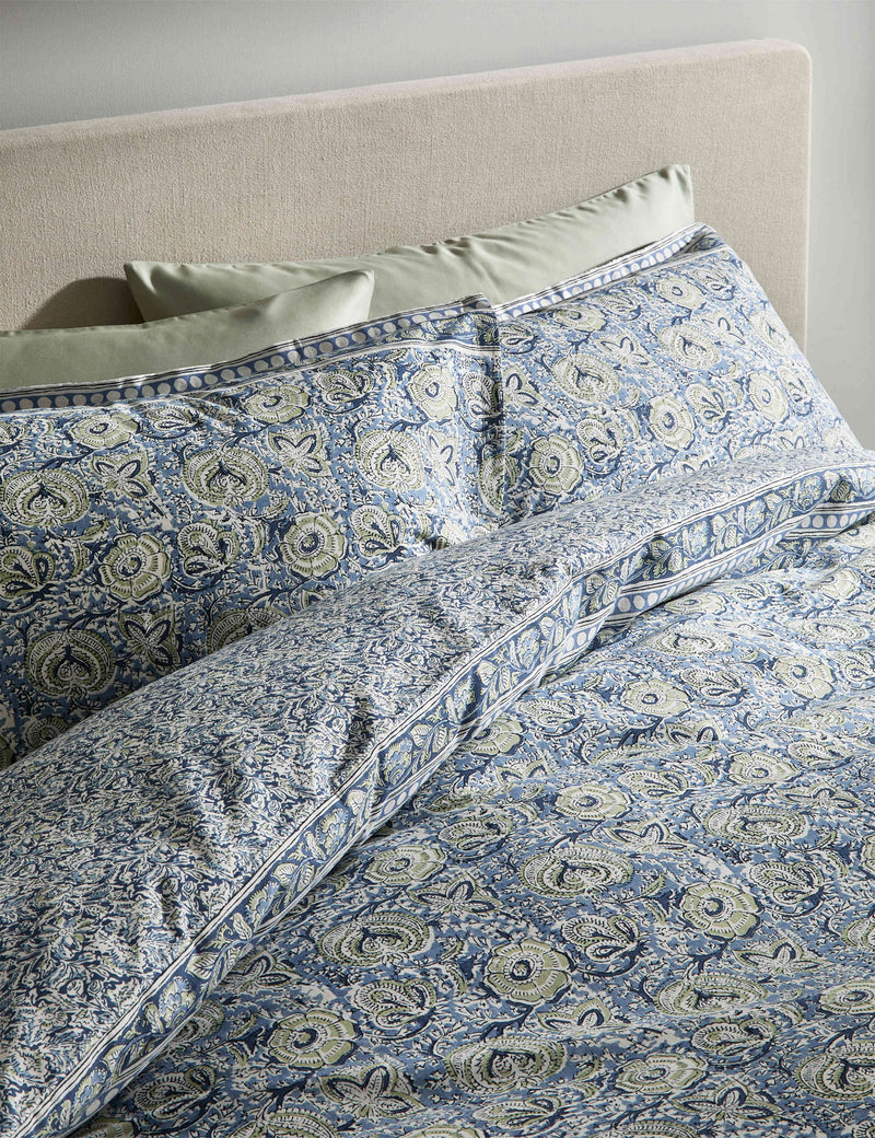Pure Cotton Woodblock Floral Bedding Set, imported from the UK