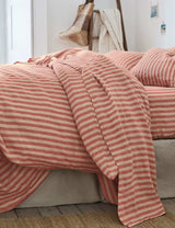 M&S Piglet in Bed Pure Linen Striped Flat Sheet Sandstone Red Pembroke Stripe- Buy online at McGrocer