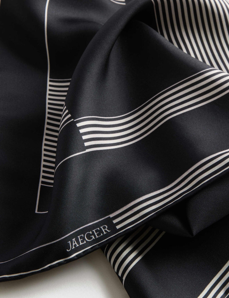 Jaeger pure silk hand-rolled colour block scarf (British brand)