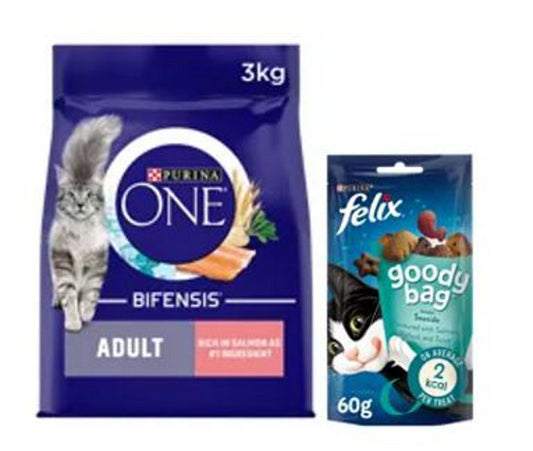 Purina One Adult Dry Cat Food 3kg & Felix Goody Bag Bundle - McGrocer