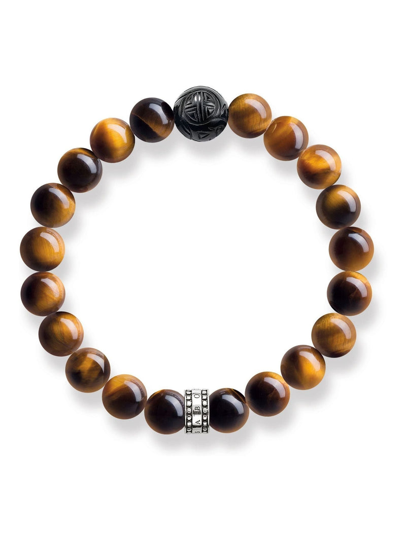 Thomas Sabo obsidian and tiger's eye silver bracelet 0.9cm width (British brand)