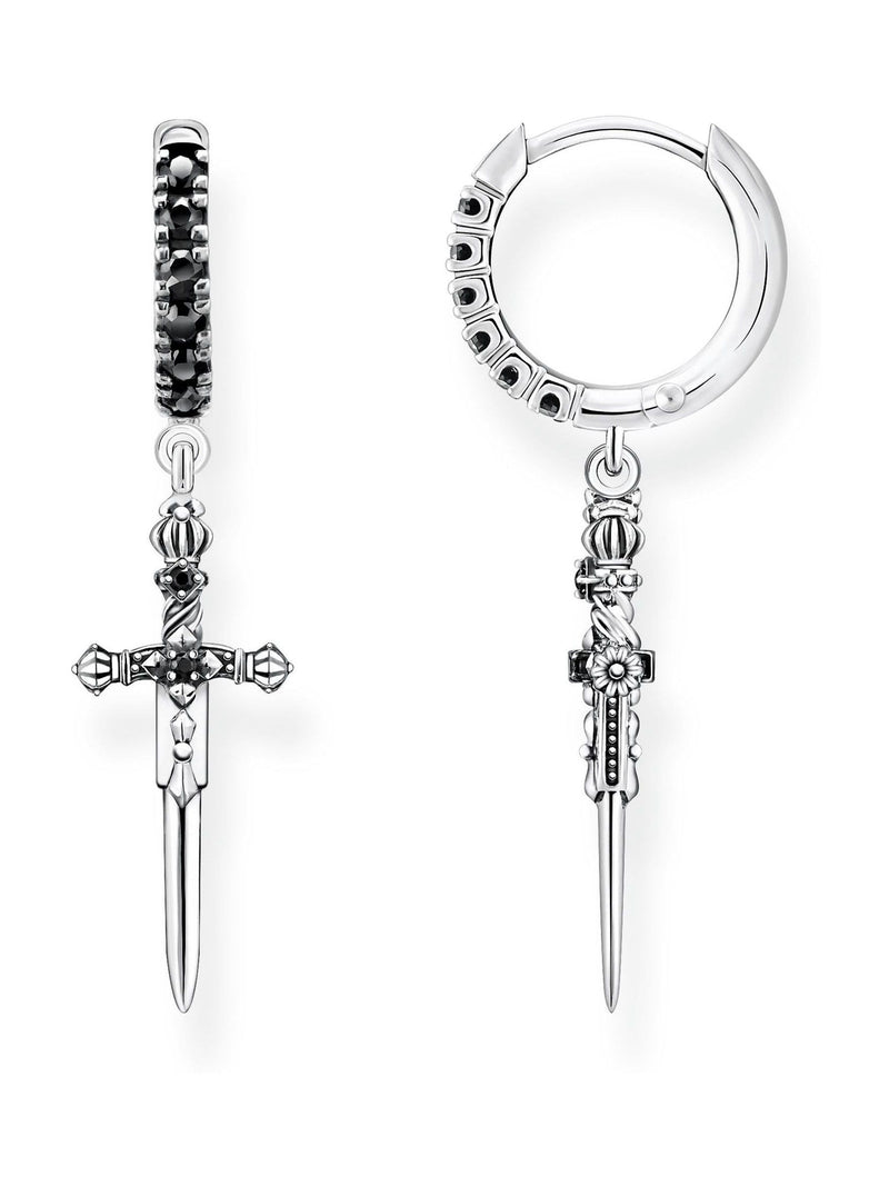 Thomas Sabo black mystic snake hoop earrings in 925 silver (British brand)