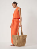 Hush Aster raffia panel tote bag in natural, imported from the UK