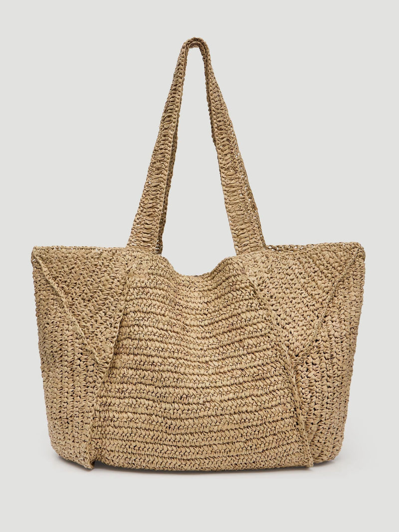Hush Aster raffia panel tote bag in natural, imported from the UK