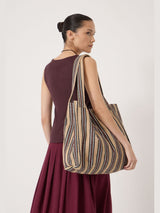 Next Hush Black Scout Natural Stripe Tote Bag- Buy online at McGrocer