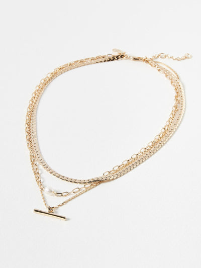 Oliver Bonas Gold Tone Rosalind Chain, Freshwater Pearl and Bar Layered Necklace