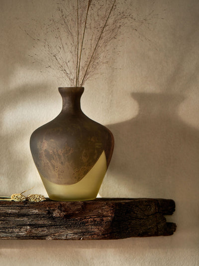 Next French Connection Brown & Ochre Dip Effect Glass Vase 21cm x 16cm x 16cm- Buy online at McGrocer