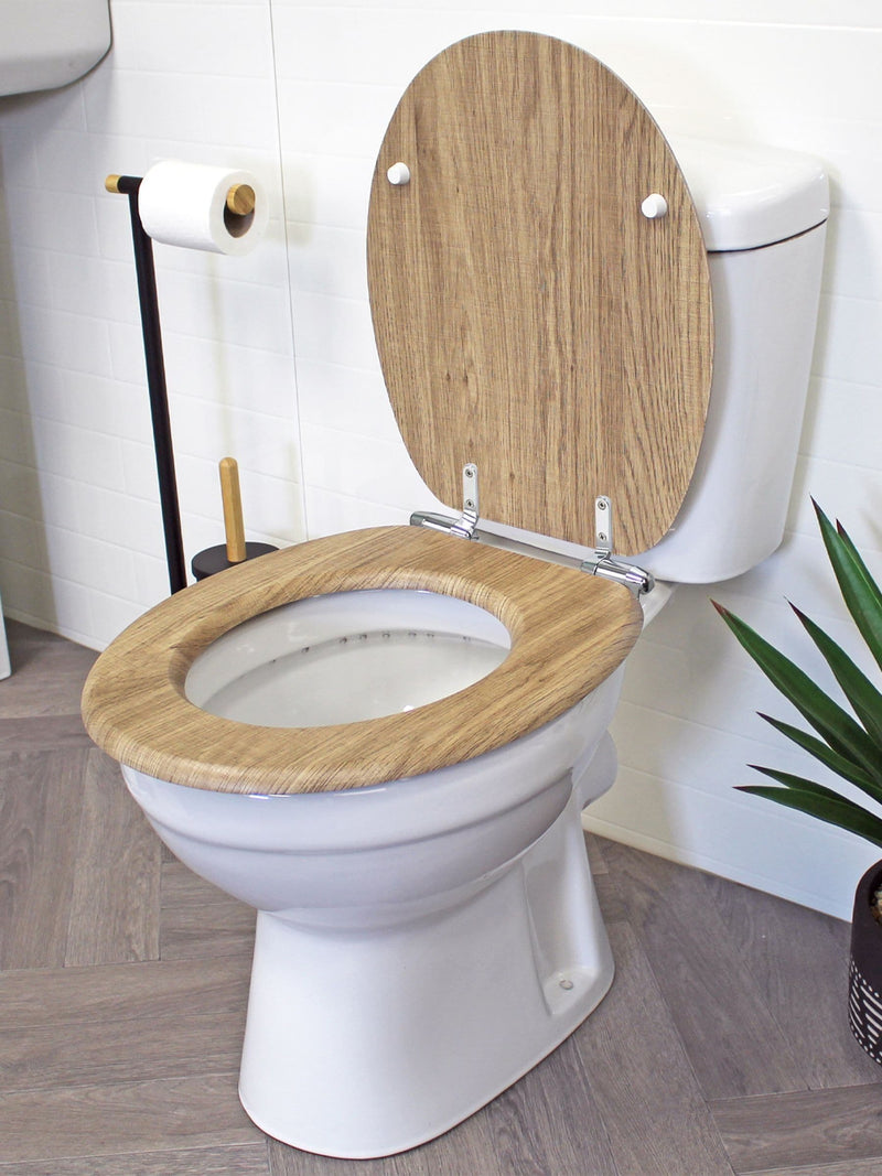 Showerdrape Rust Oak Norfolk soft close toilet seat, imported from the UK
