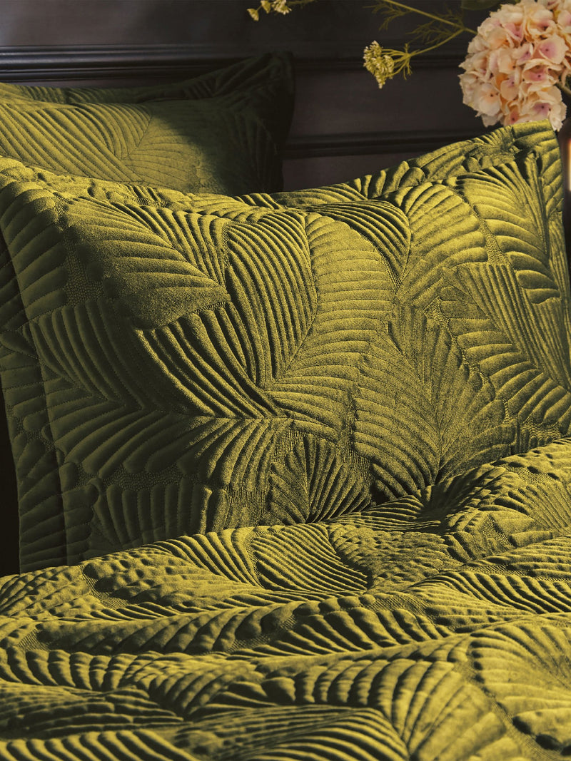 Paoletti green quilted velvet duvet cover set, imported from the UK