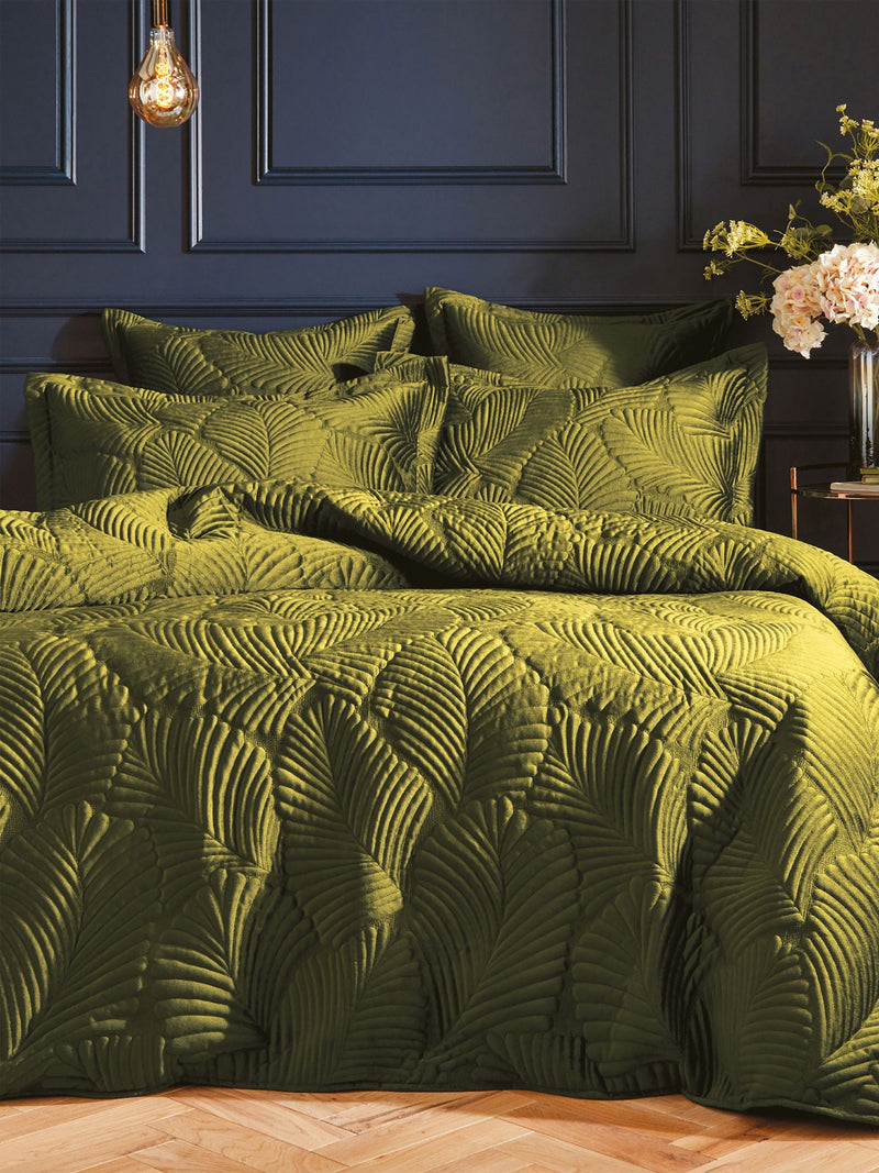 Paoletti green quilted velvet duvet cover set, imported from the UK
