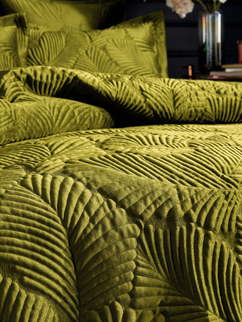 Paoletti Green Quilted Velvet Duvet Cover and Pillowcase Set