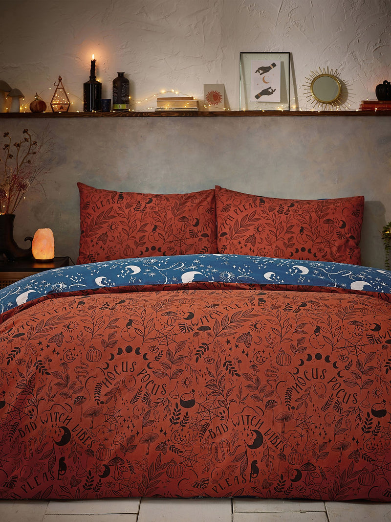Furn Orange Witchy Vibes reversible duvet cover and pillowcase set - British product