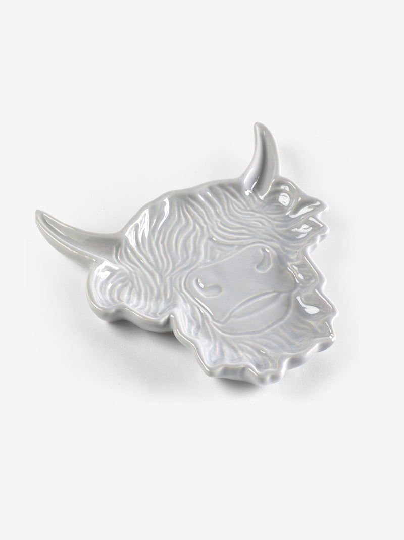 Hamish the Highland Cow ceramic spoon rest in grey, UK version