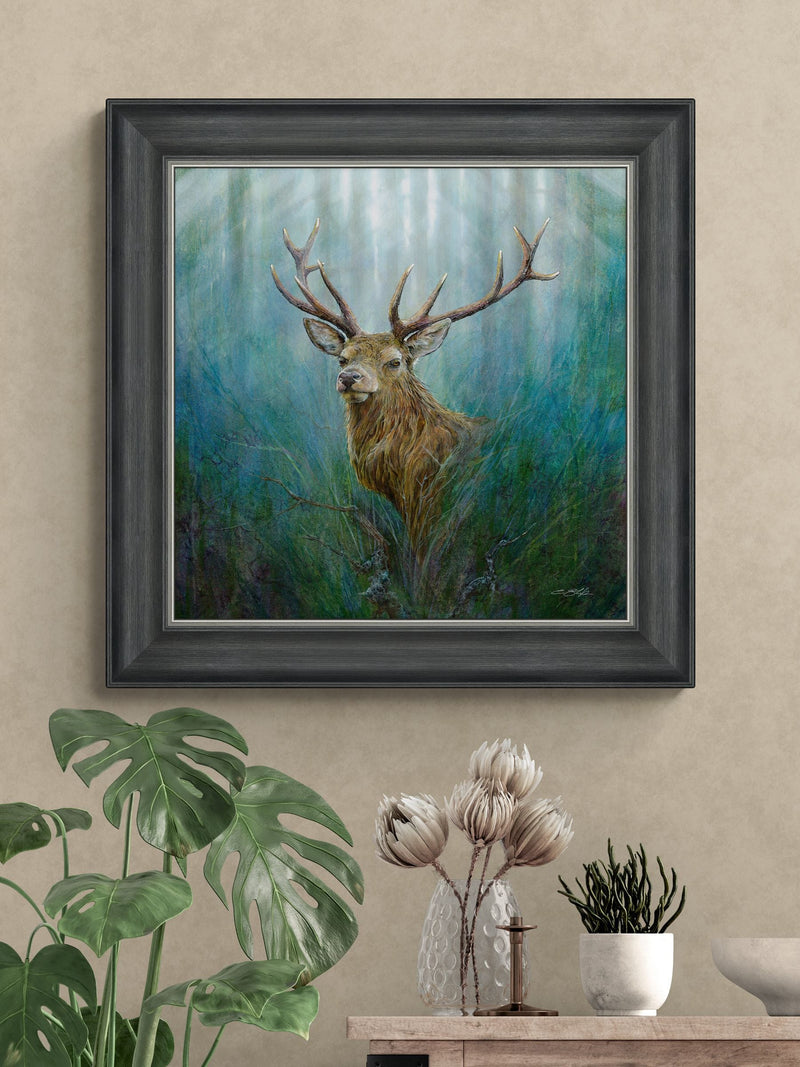 Artko framed art grey red deer stag 93cm x 93cm - British product