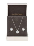 Jon Richard silver cubic zirconia pear stone jewellery set, UK version