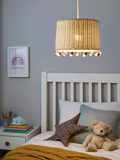 Next Glow Natural Rattan Pom Pom Easy Fit Shade Ceiling Light- Buy online at McGrocer