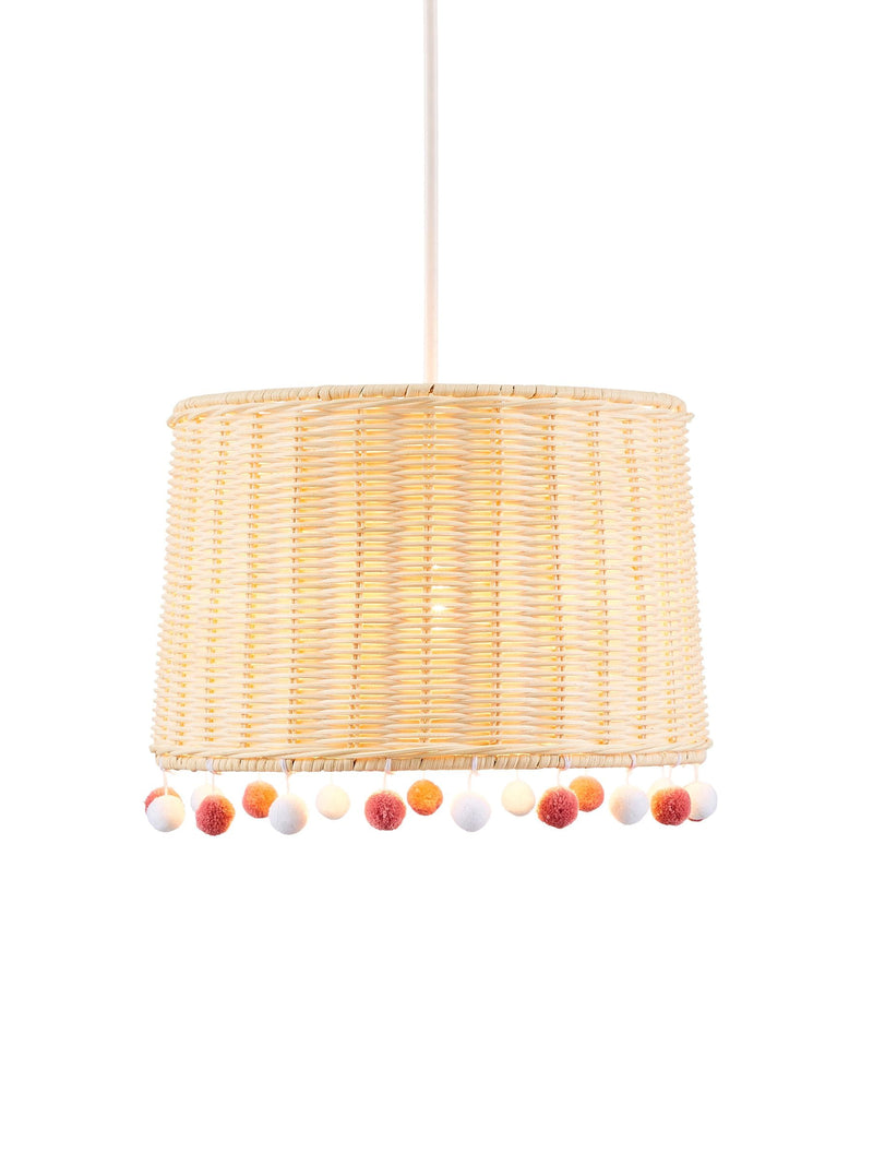 glow natural rattan pom pom ceiling light shade (British brand)