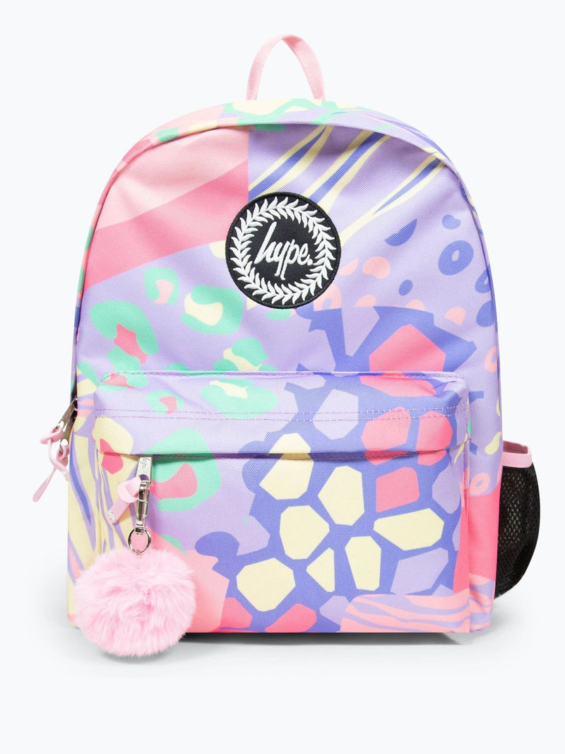 Hype pink multi pastel prints badge backpack - British product