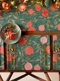 Paoletti Green Pomegranate Christmas table runner 220cm x 35cm, imported from the UK