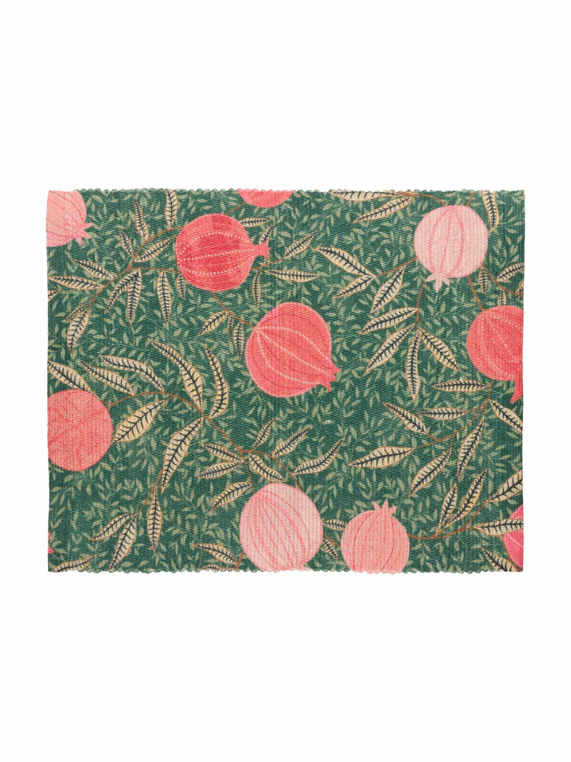 Paoletti green pomegranate Christmas placemats and runner set, imported from the UK