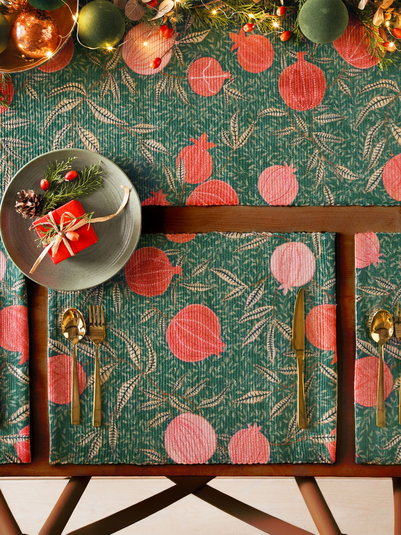 Paoletti Green Pomegranate Christmas table runner 180cm x 35cm, imported from the UK