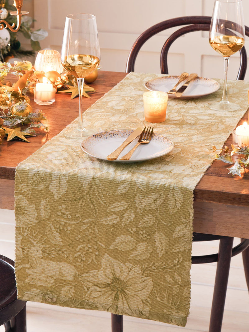 Paoletti Gold Stag Christmas table runner 180cm x 35cm, imported from the UK
