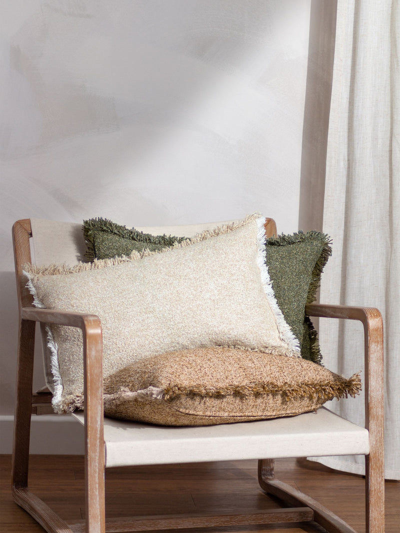 Yard Doze natural beige woven fringed cushion with polyester fill - British product
