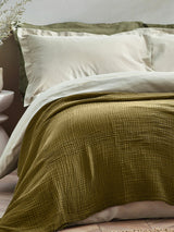 Next Yard Khaki Green Oversized Lark Muslin Crinkle Cotton Throw- Buy online at McGrocer